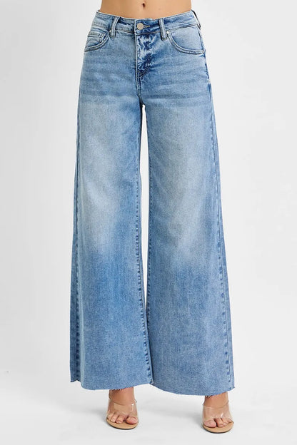 RISEN Full Size Tummy Control High Rise Ankle Palazzo Jeans Plus Size - Fashorio
