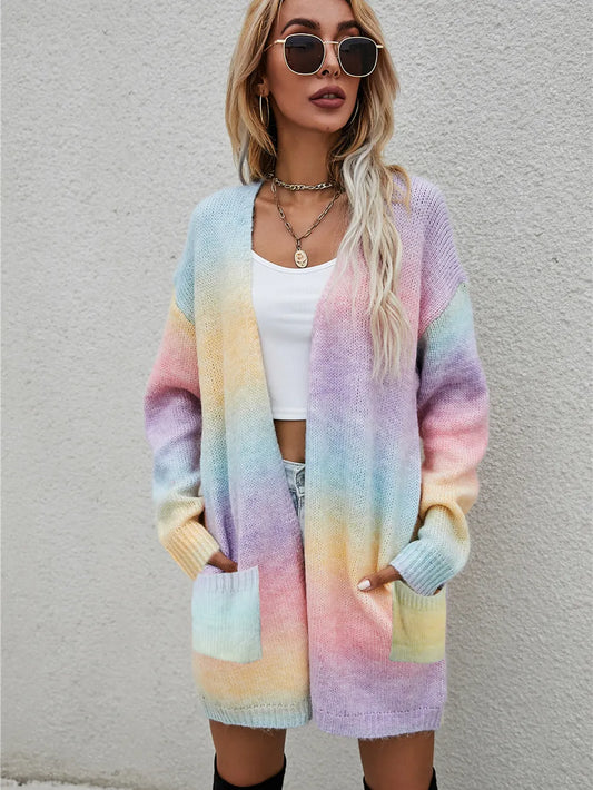 Angel Wings Full Size Pocketed Open Front Gradient Cardigan Blush Pink - Fashorio