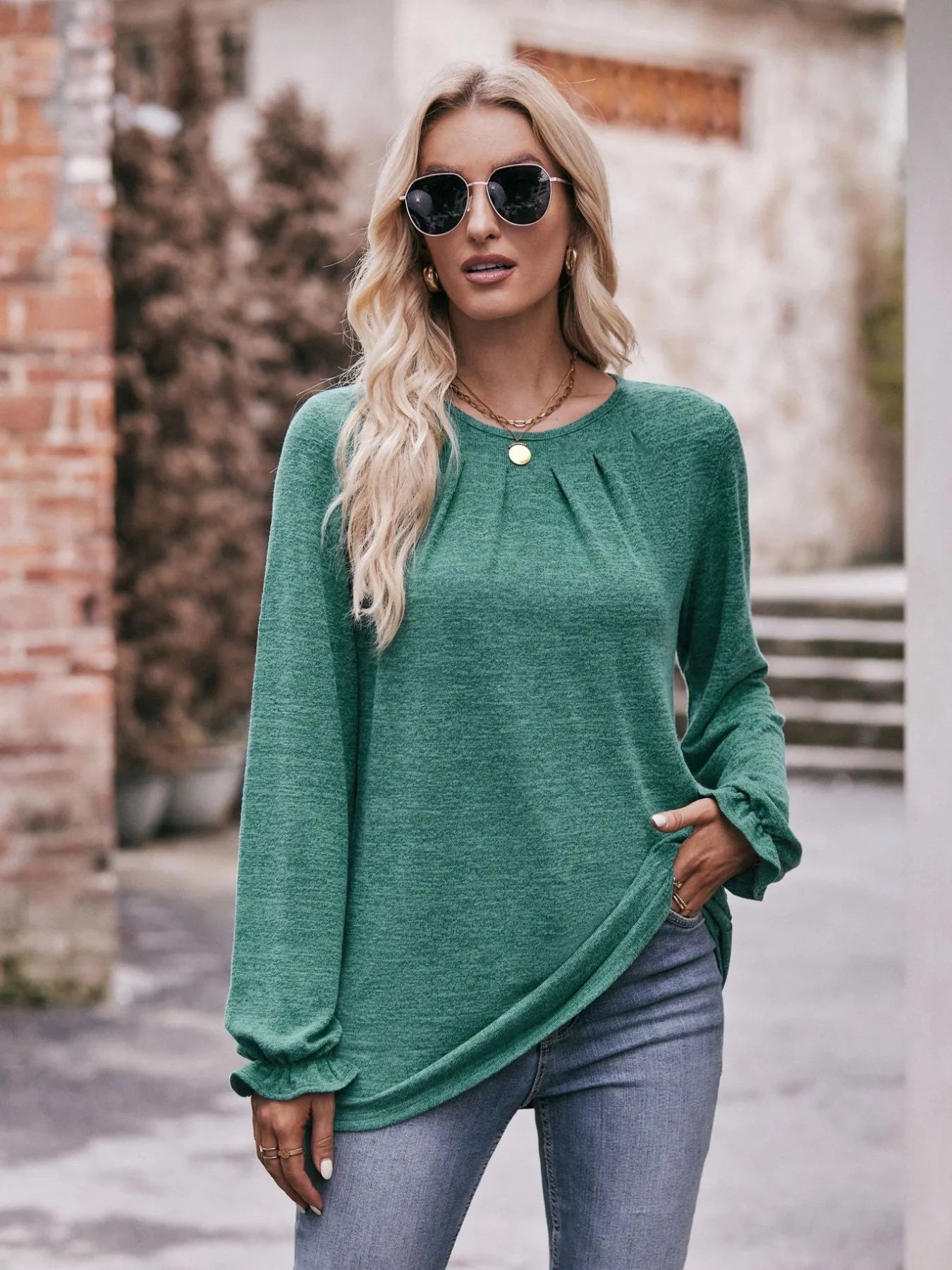 Round Neck Long Sleeve Casual T-Shirt - Fashorio