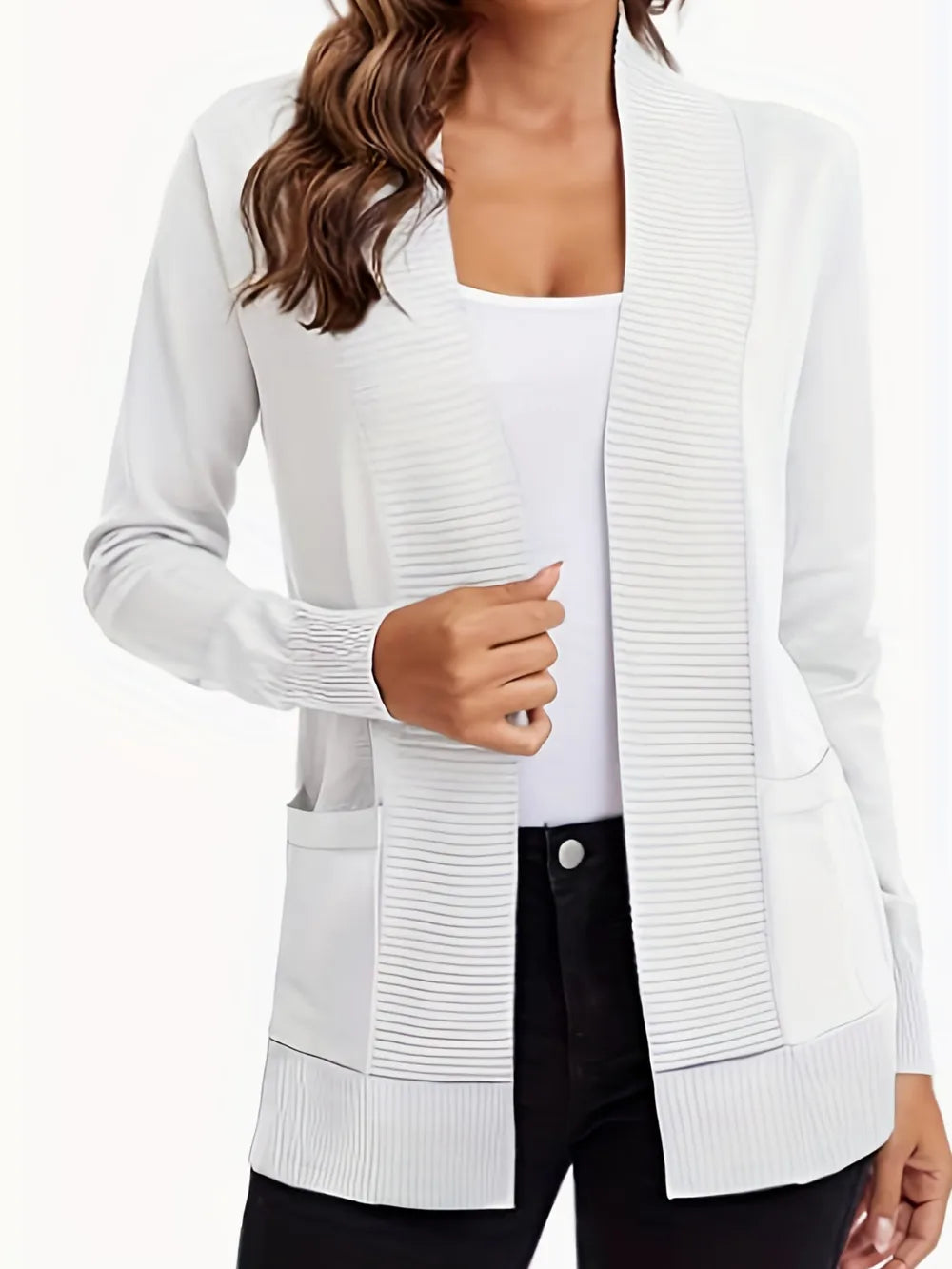 Open Front Long Sleeve Sweater Cardigan - Fashorio
