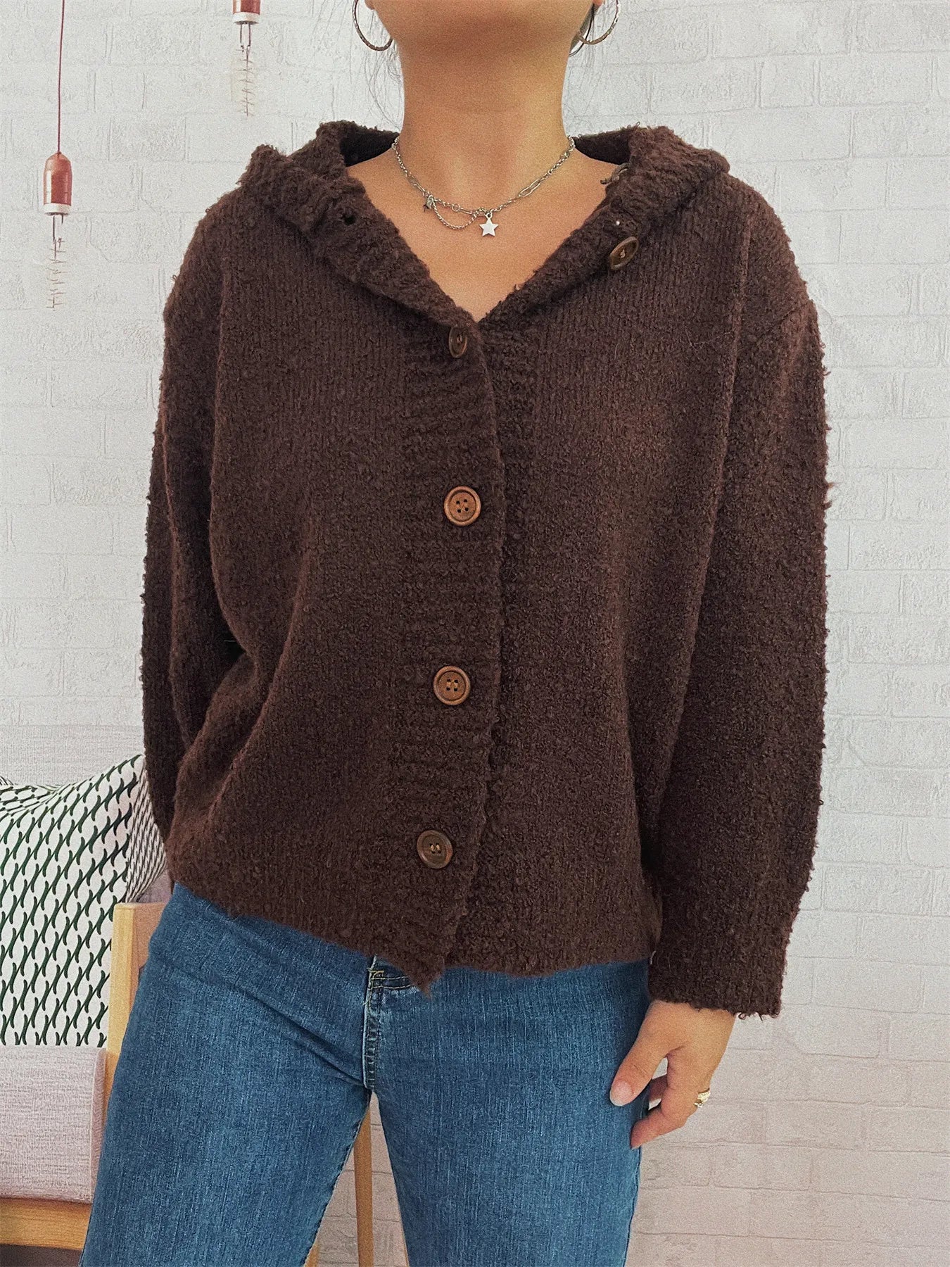 Cozy Button-Up Hooded Cardigan - Fashorio