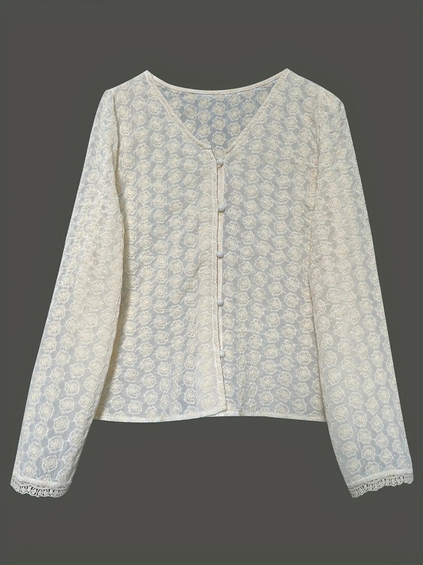 Lace Button Up Long Sleeve Shirt - Fashorio