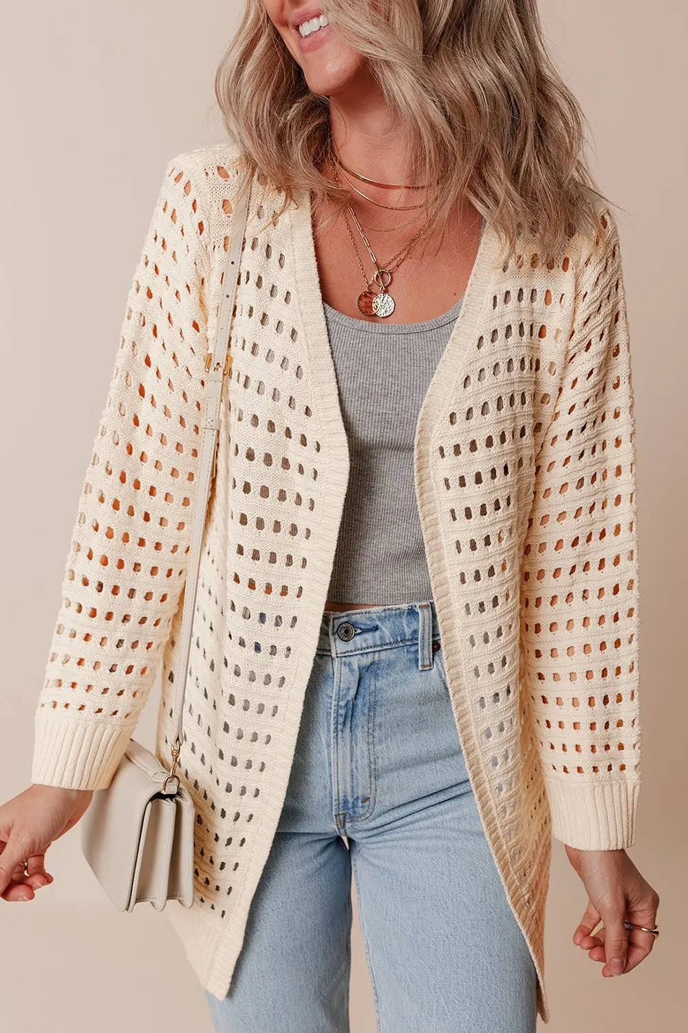 Openwork Open Front Cardigan - Fashorio