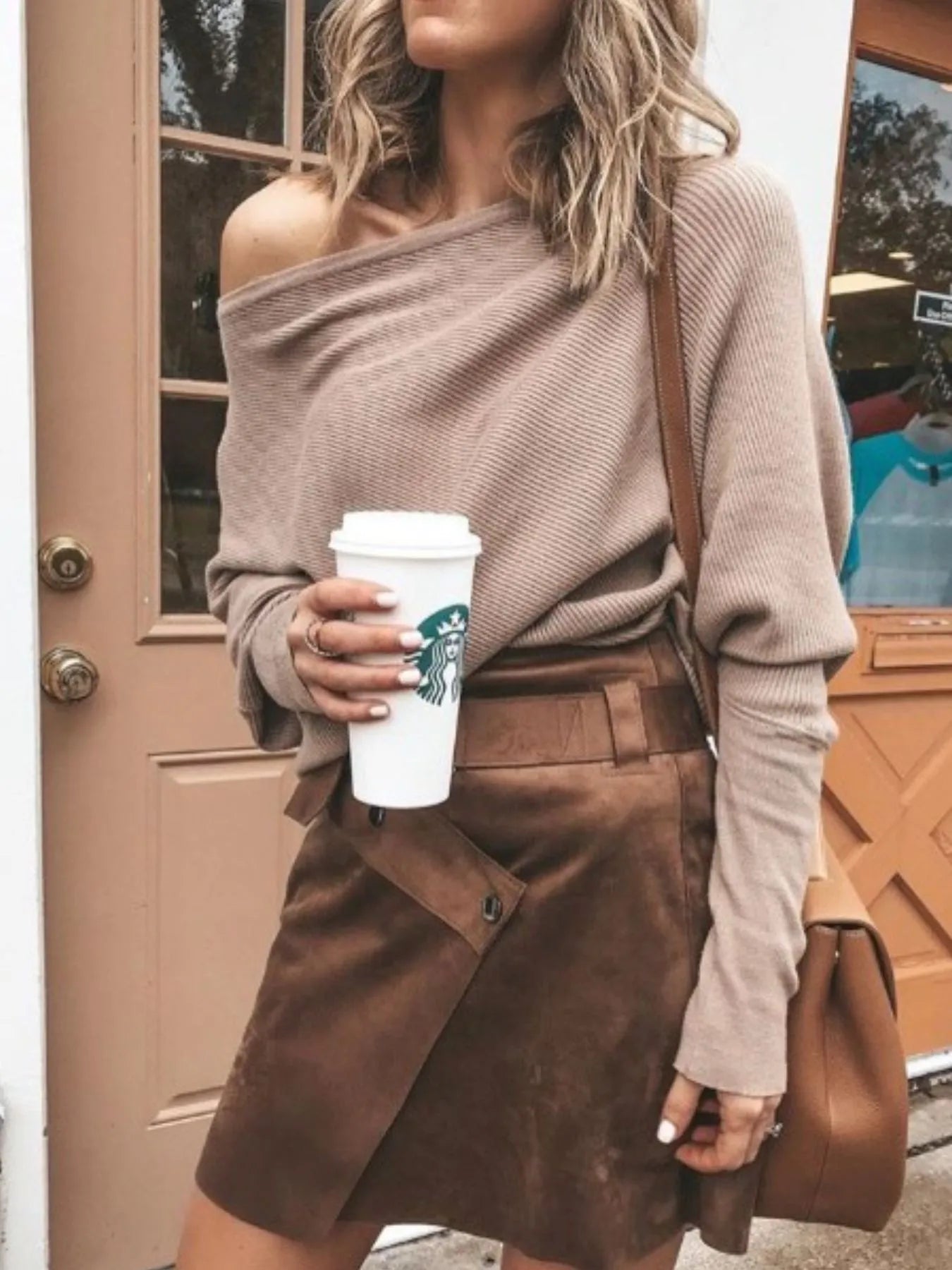 Full Size Single Shoulder Ribbed Knit Top Plus Size Khaki - Fashorio