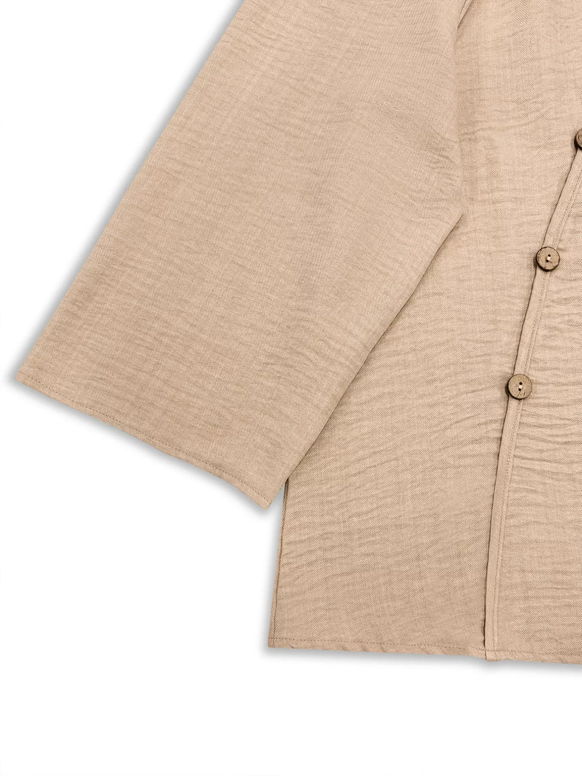 Tan coordinated set outfit detail