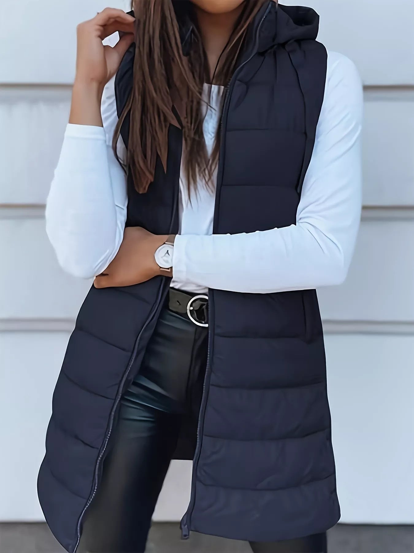 Zip Up Hooded Winter Coat Navy Blue - Fashorio