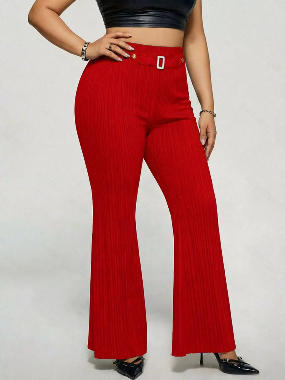 Plus size high waist flare pants, side view