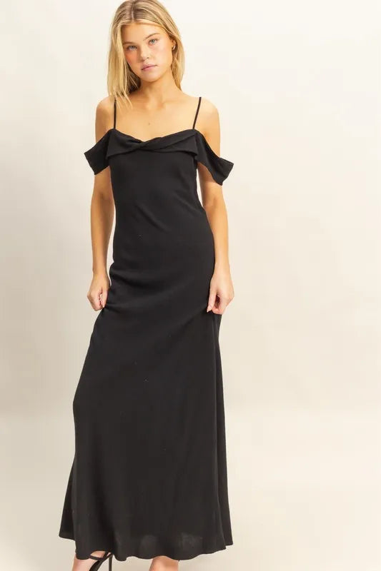 HYFVE flattering cami maxi dress in black, front view