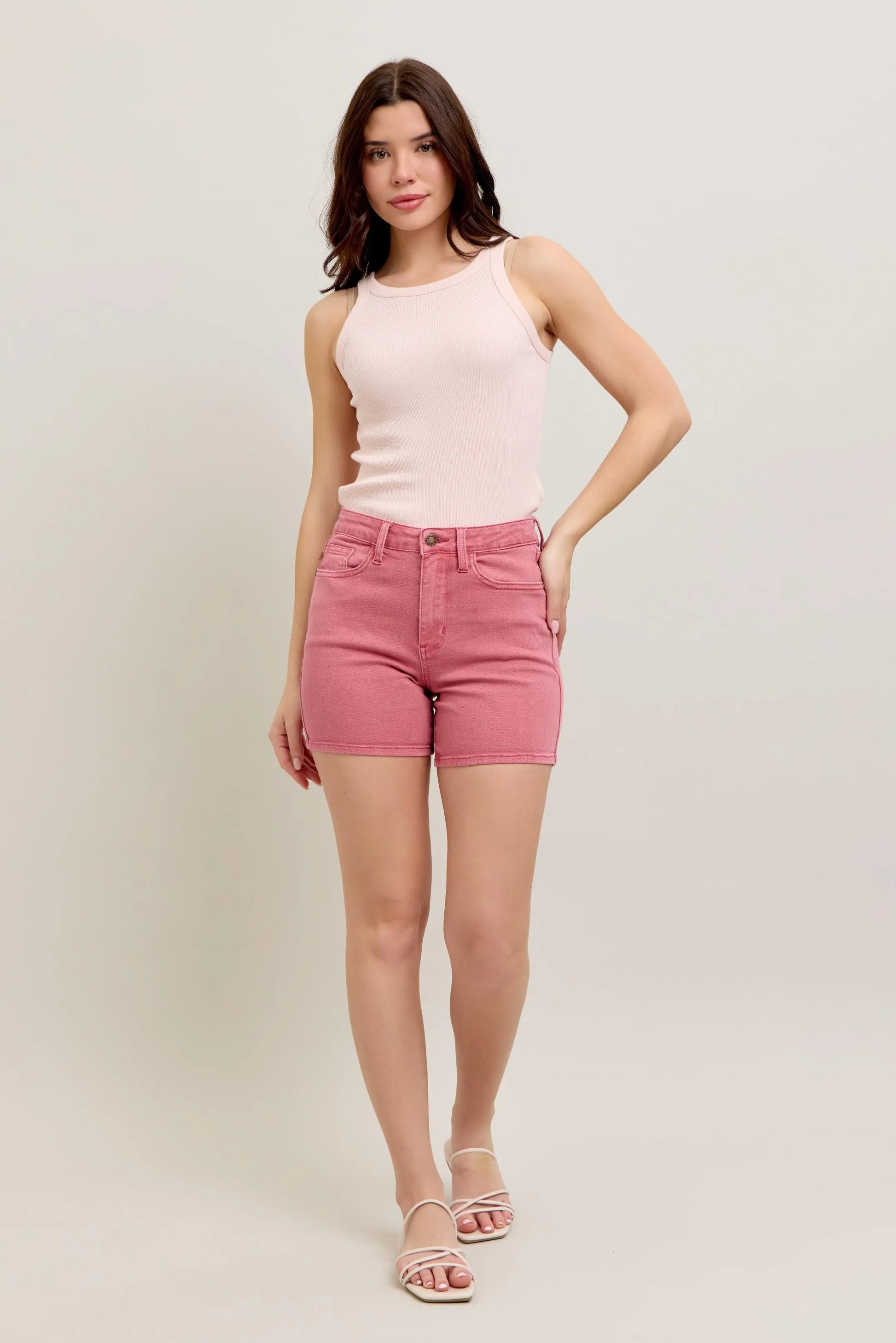 Judy Blue Pink Back Pkt Embroidery Shorts - Fashorio