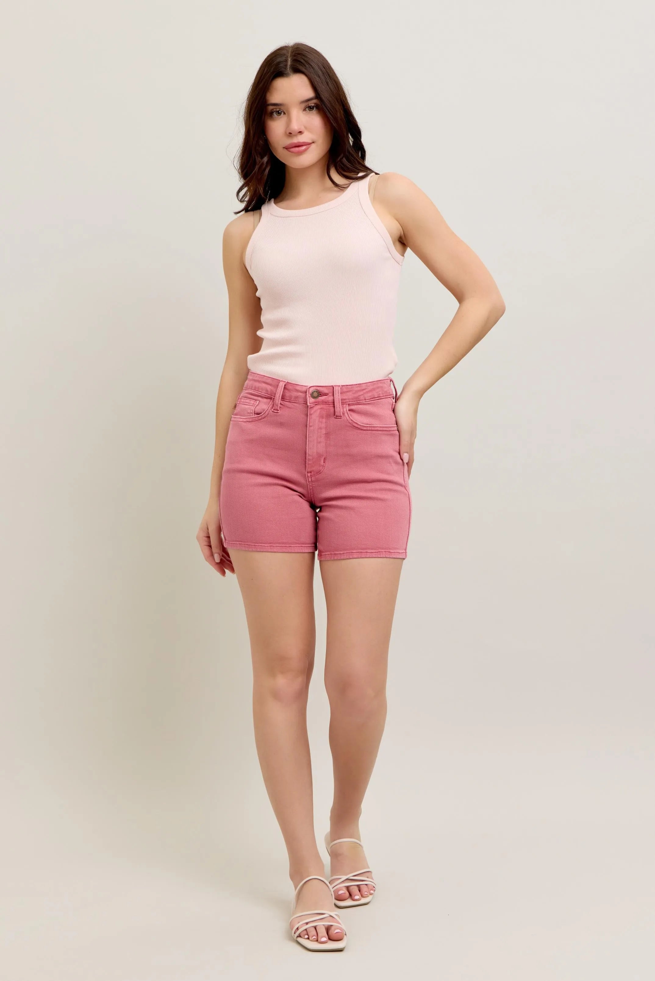 Judy Blue Pink Back Pkt Embroidery Shorts - Fashorio