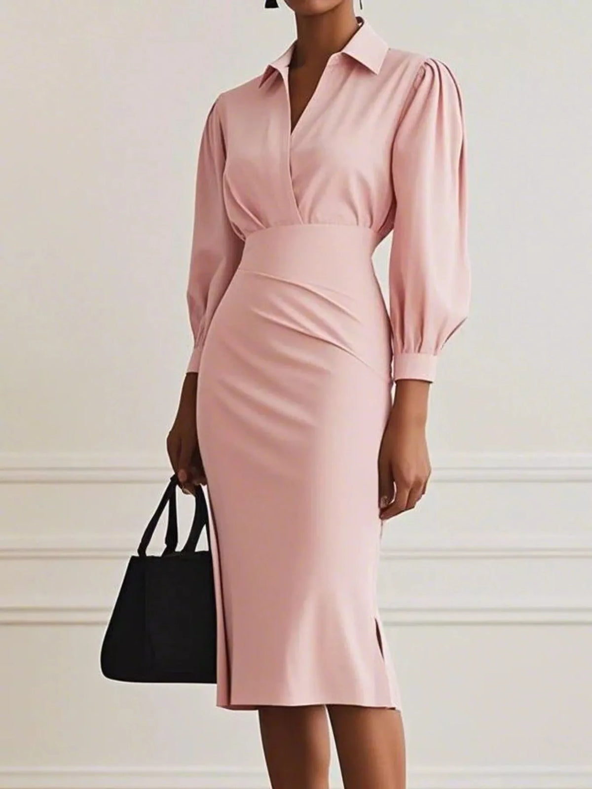 ruched midi shirt dress sleeve detail