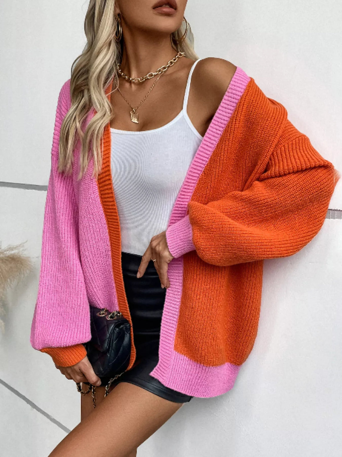 Color block longline cardigan panel detail