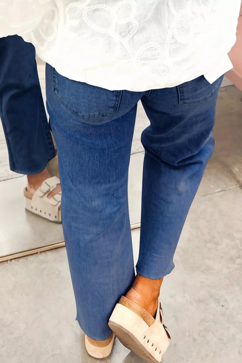 High rise straight leg denim jeans back view