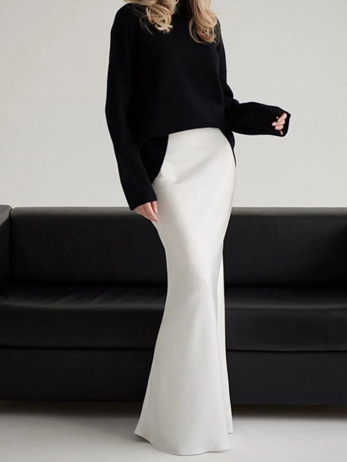High-Waisted Maxi Skirt White - Fashorio