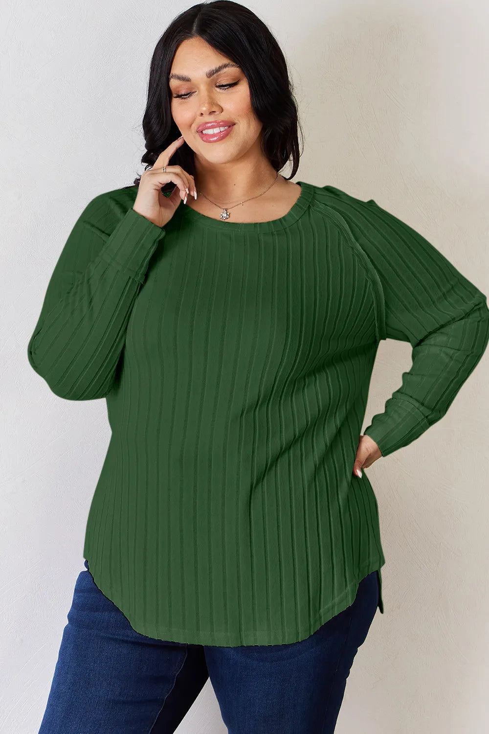 Ribbed slit tee styled full length look