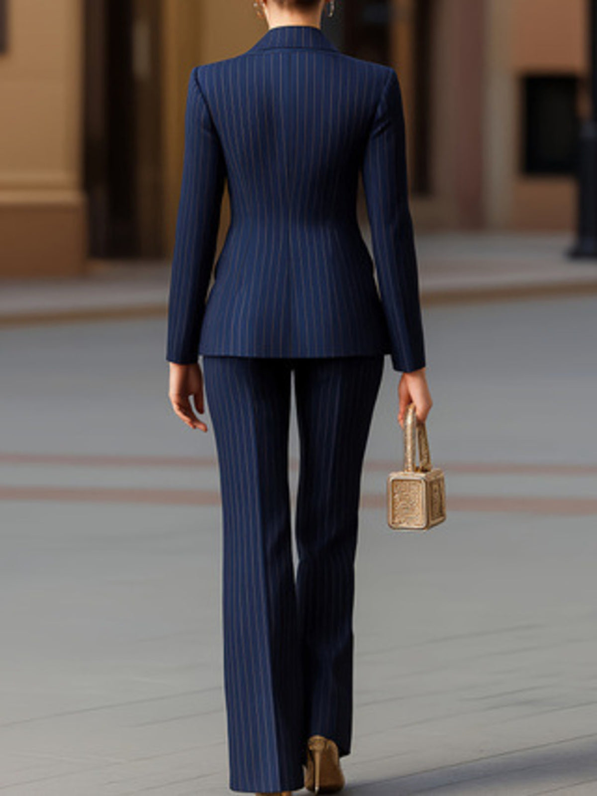 Striped two piece blazer set side view