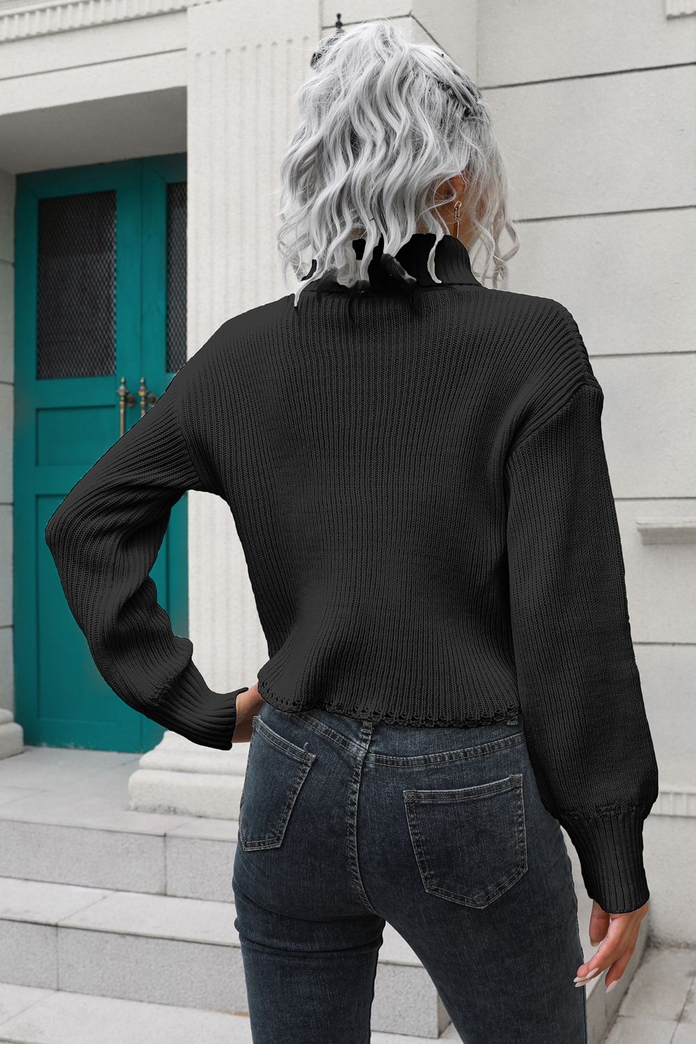 Turtleneck Dropped Shoulder Sweater - Fashorio