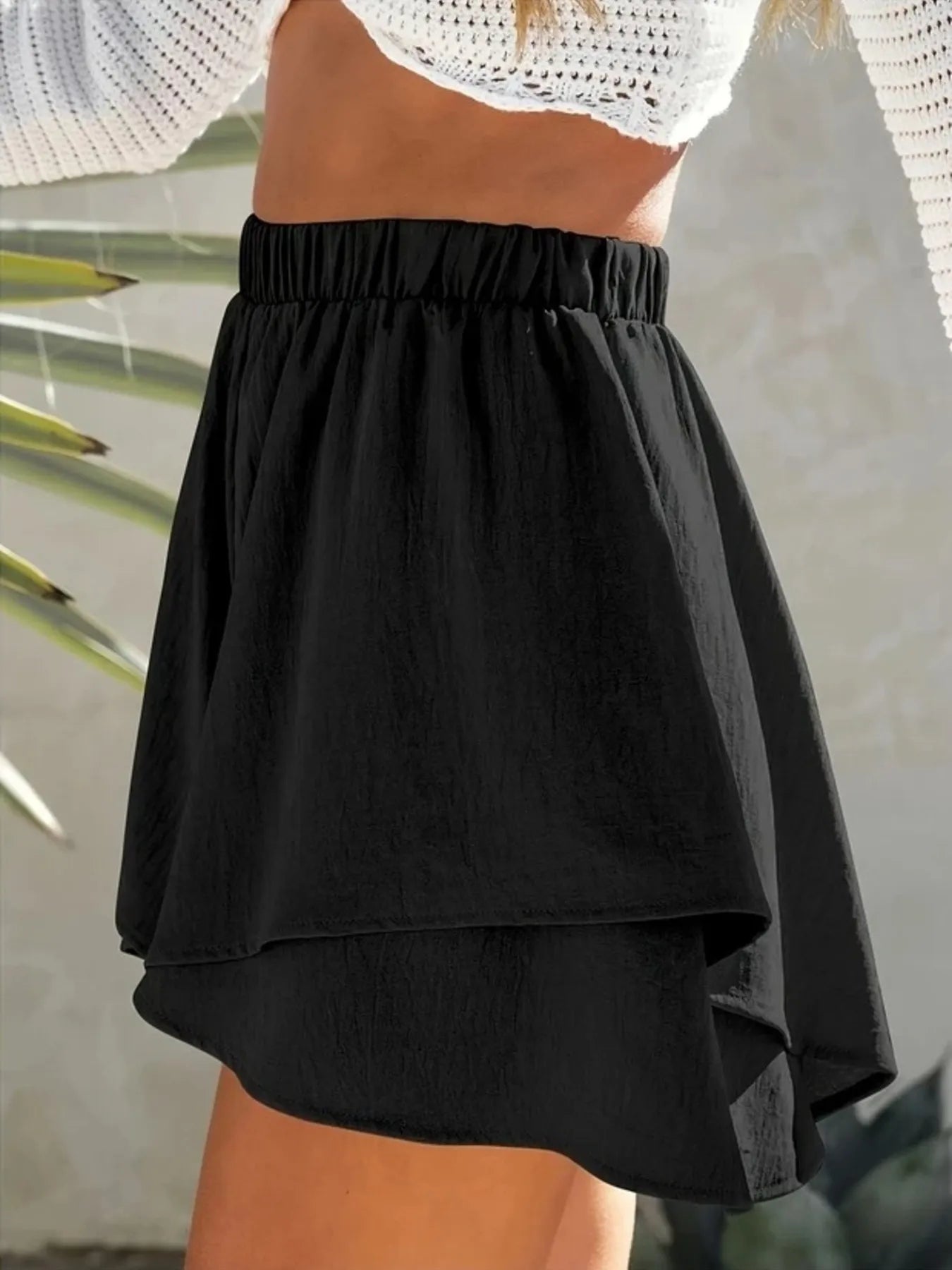 High-Waisted Elastic Waistband Layered Shorts - Fashorio