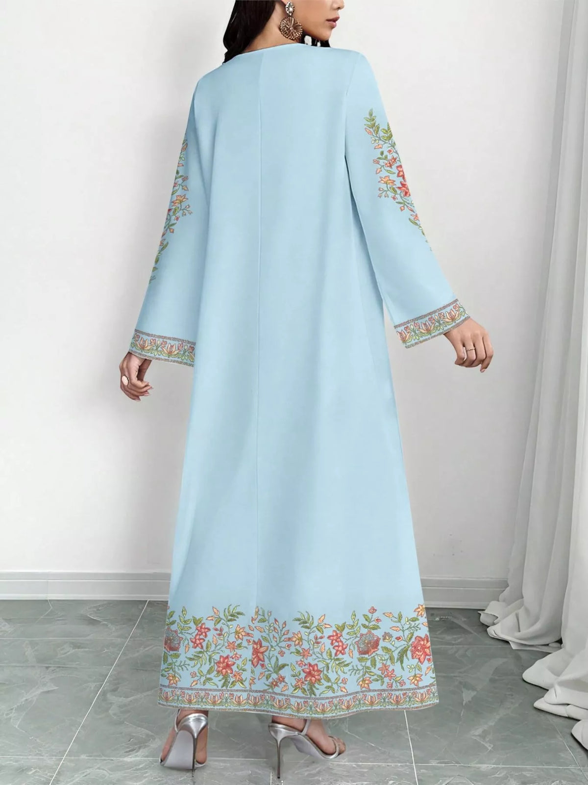 floral long sleeve maxi dress skirt movement