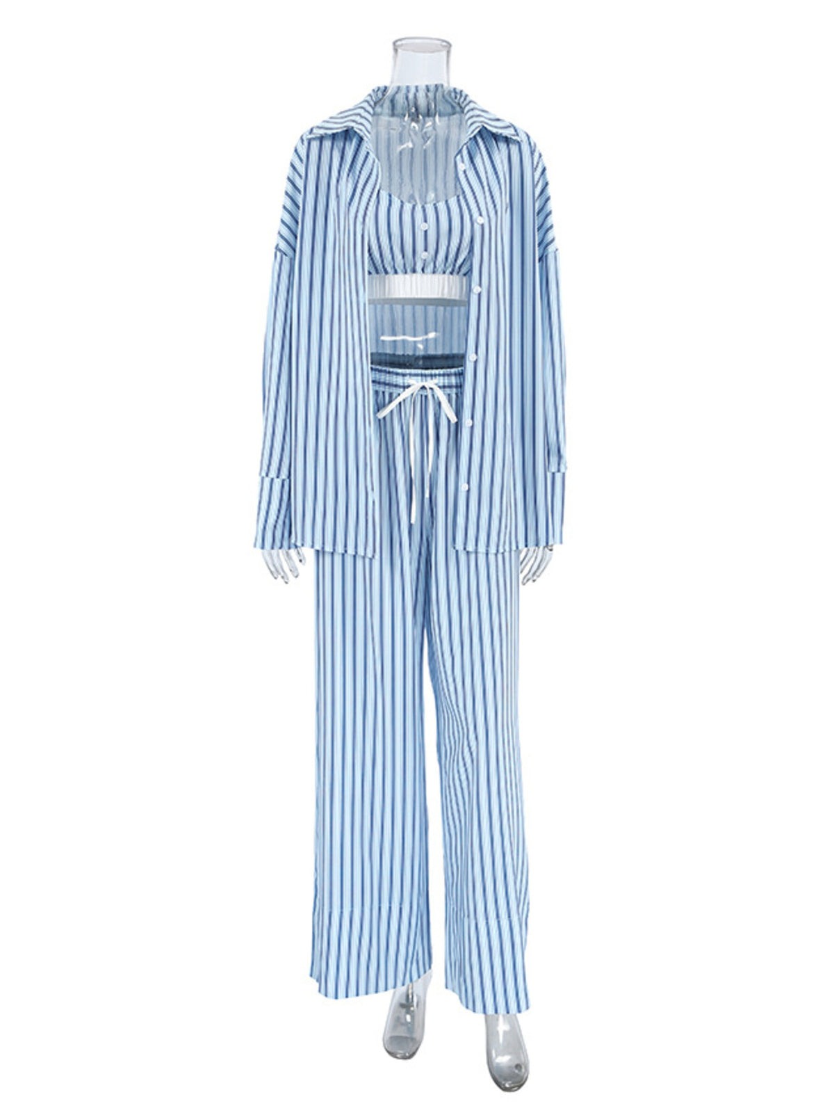 Striped Cami Shirt and Pants Lounge Set, view 8