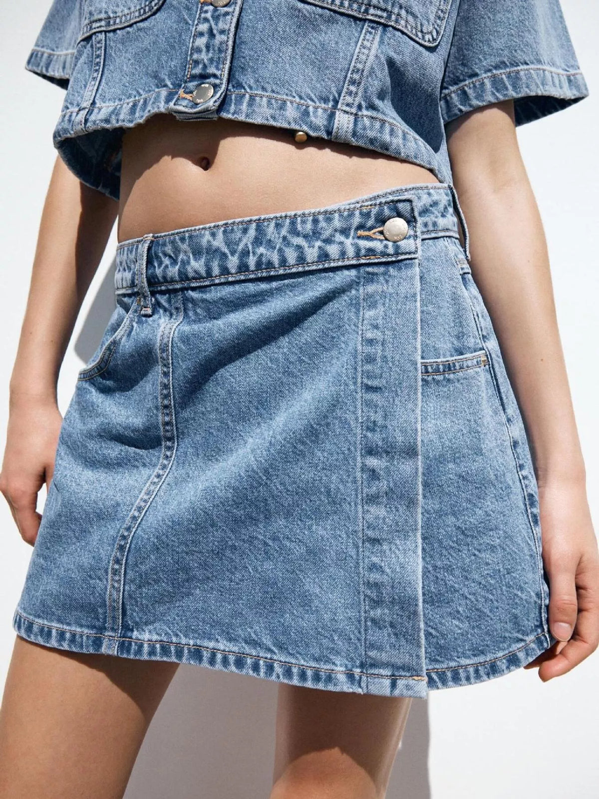 Button Up Short Sleeve Top and Denim Skort Set, view 22