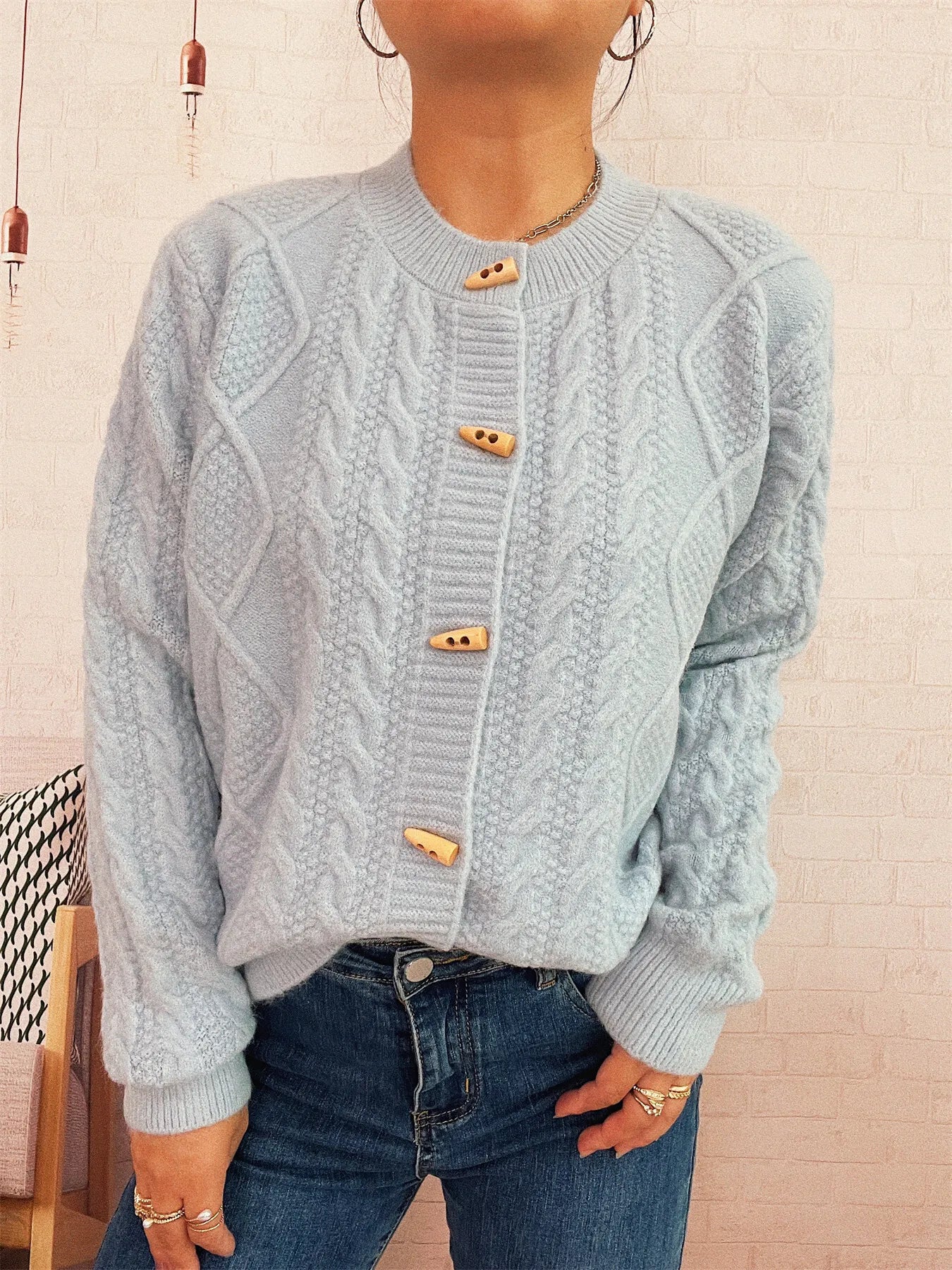 Cable Knit Button-Up Cardigan - Fashorio