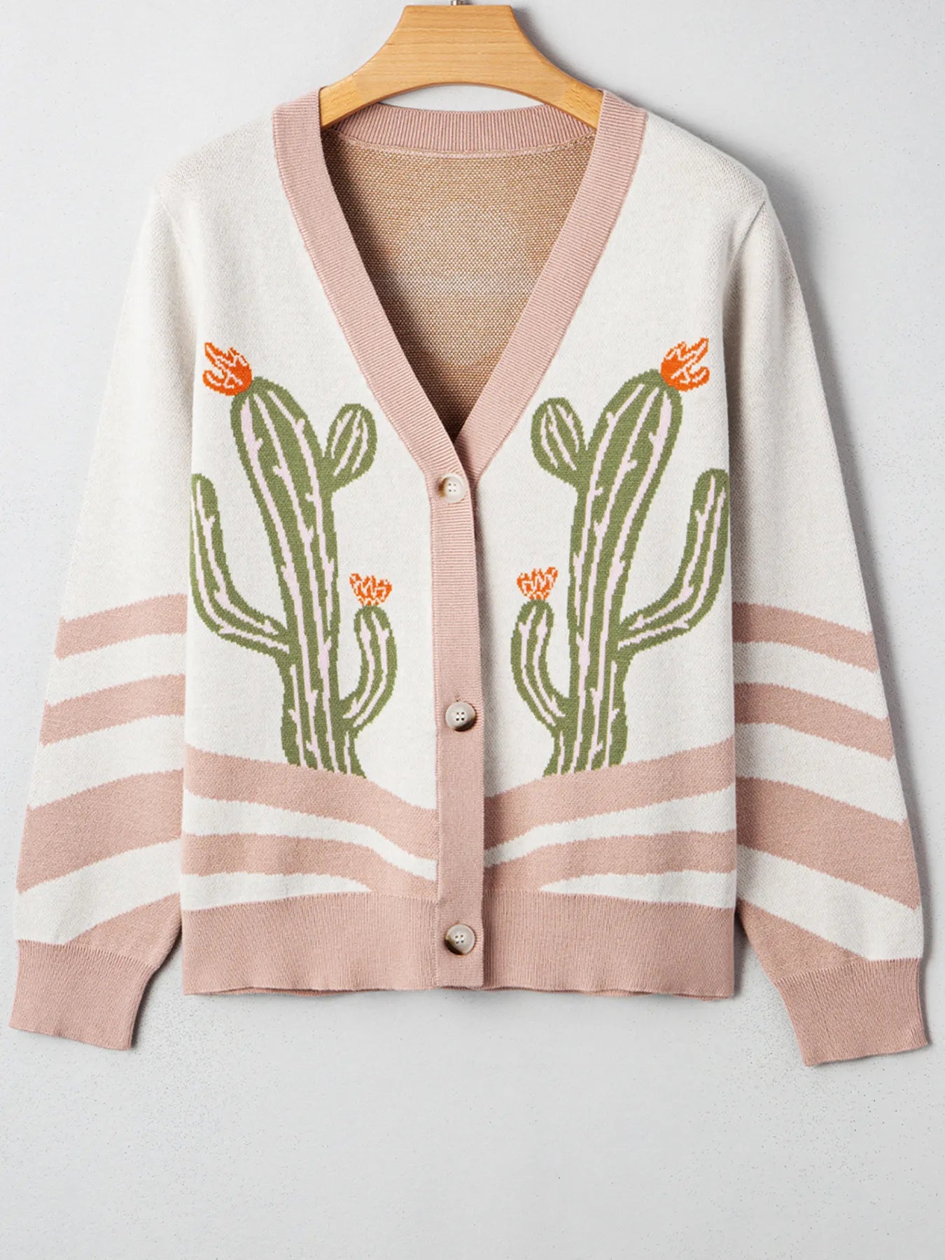 Desert Cactus Buttoned Front Sweater Cardigan - Fashorio
