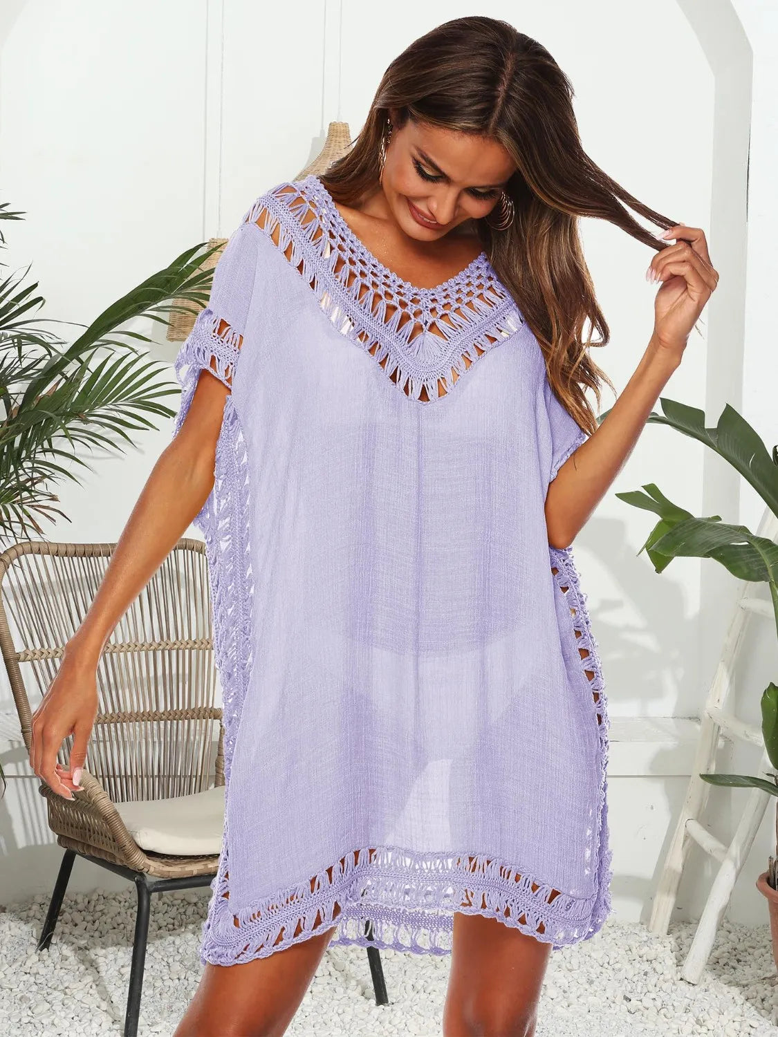 Bohemian Crochet Trim Beach Cover Up Dress - Fashorio