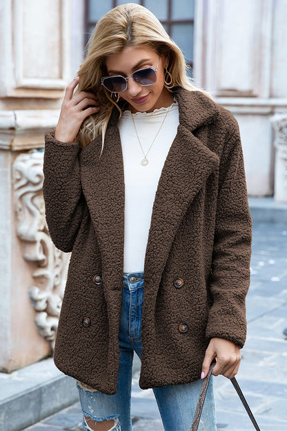 Ivy Lane Full Size Lapel Collar Sherpa Coat - Fashorio