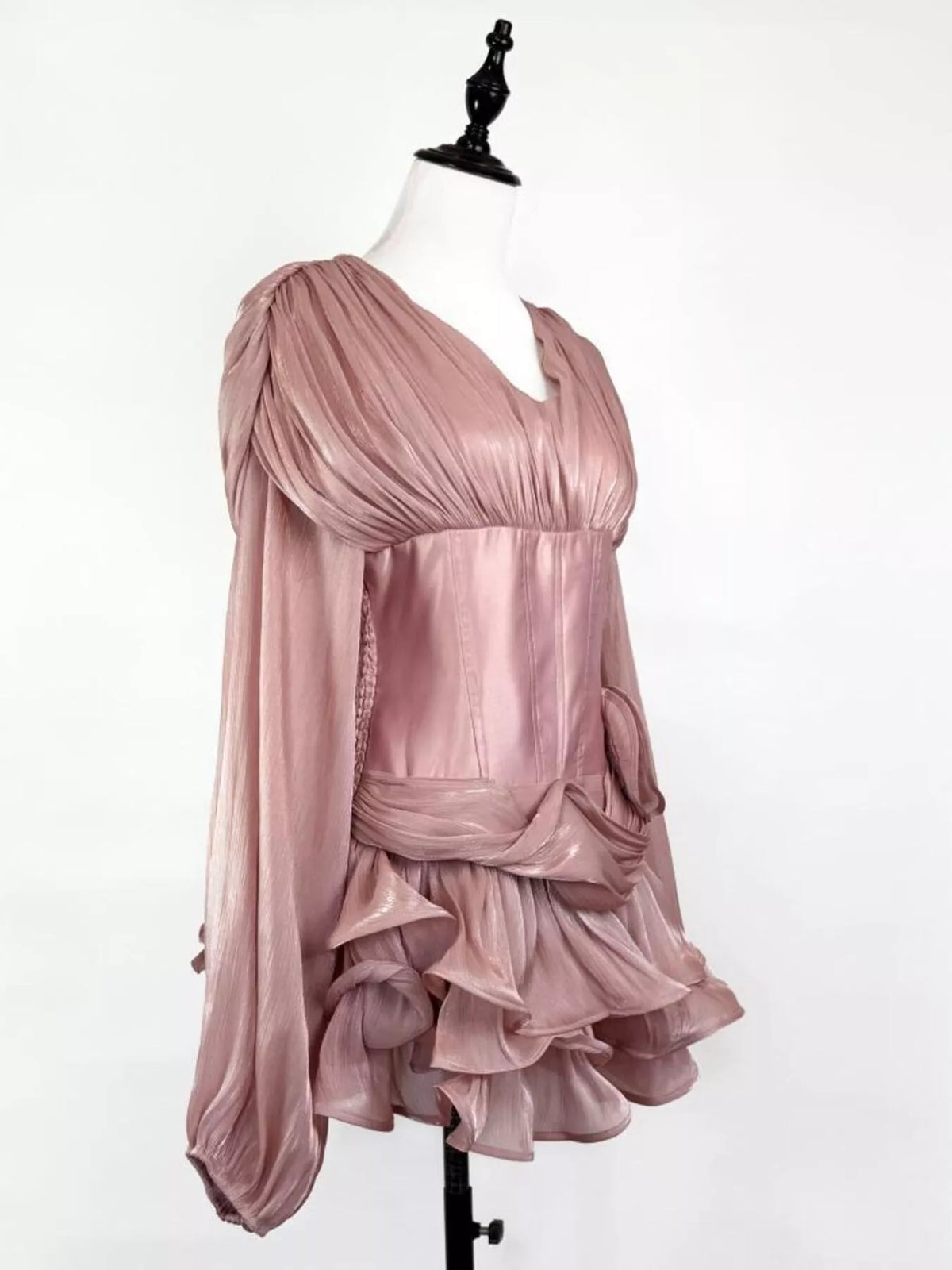 Womens ruffled mini dress side profile