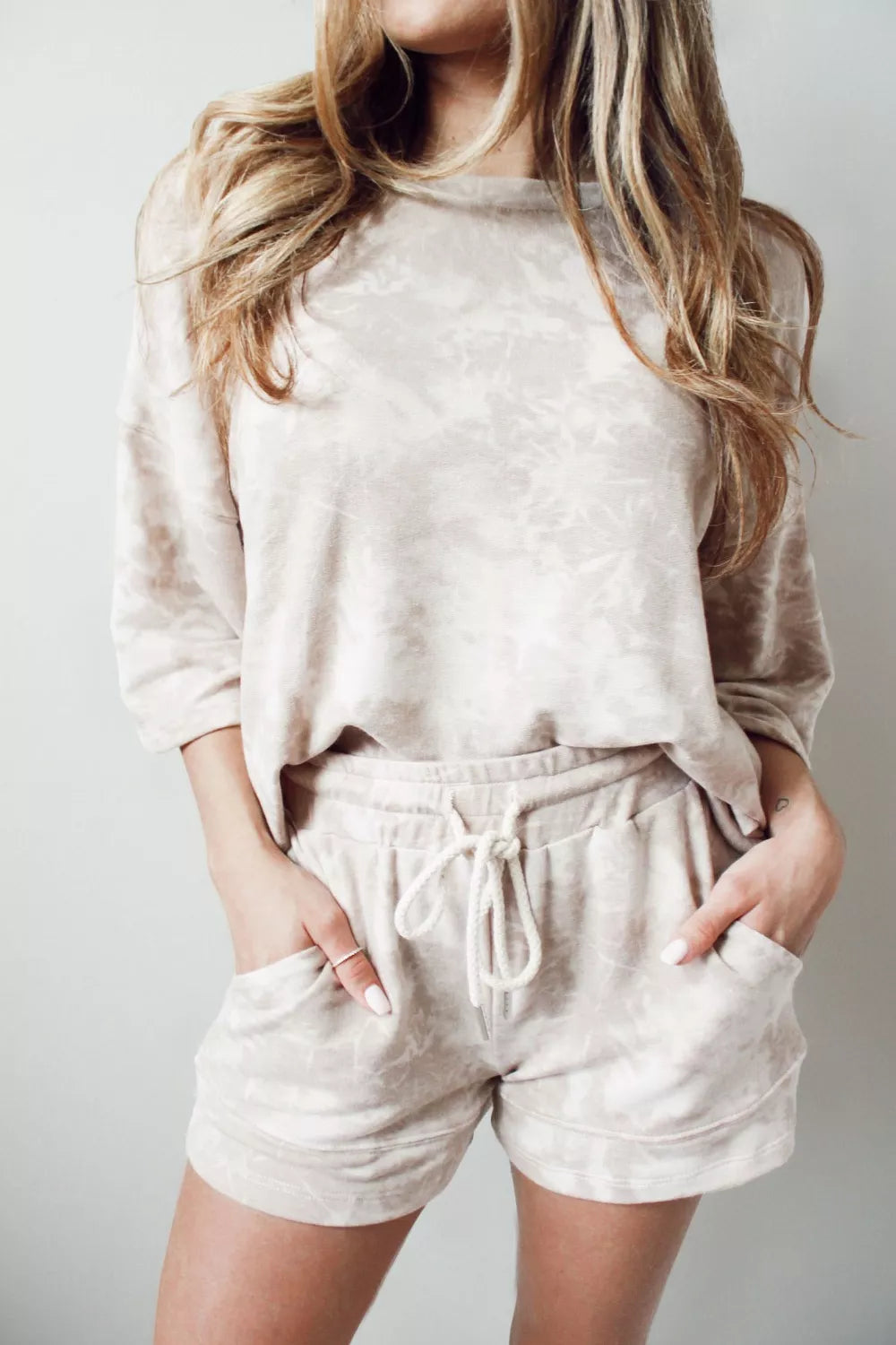 Tie dye relaxed top and shorts set front view