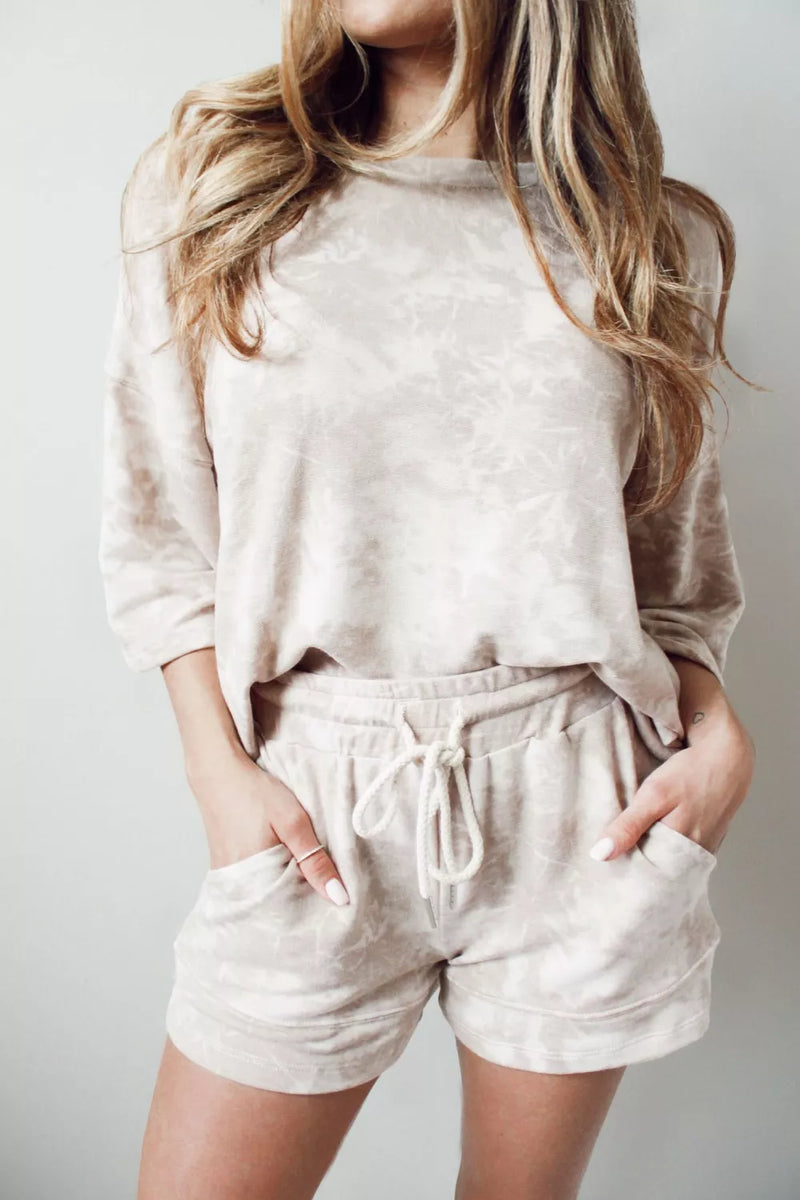 Tie dye relaxed top and shorts set front view