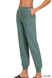 Zenana Cotton Slub Jogger Pants ASH JADE - Fashorio