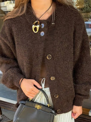 Button Down Long Sleeve Cardigan Brown - Fashorio