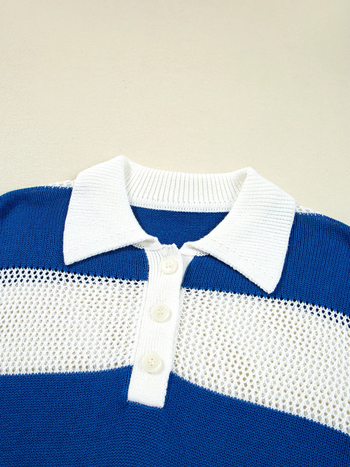 Dusty blue striped crochet polo cover up paired with denim