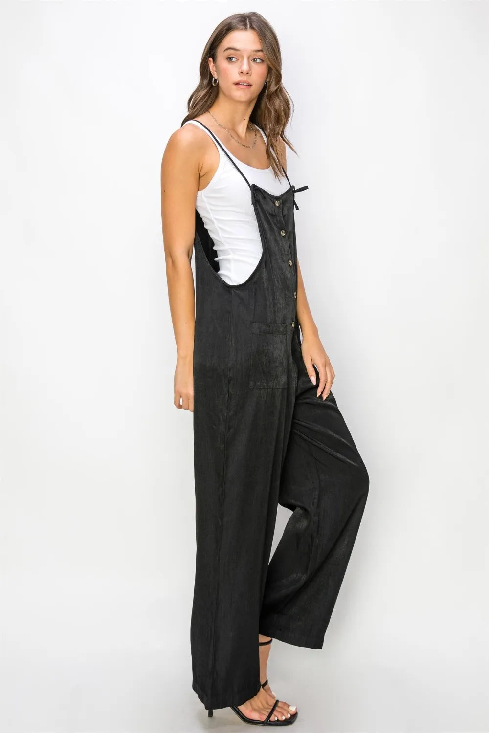 Half Button Sleeveless Straight Jumpsuit side view