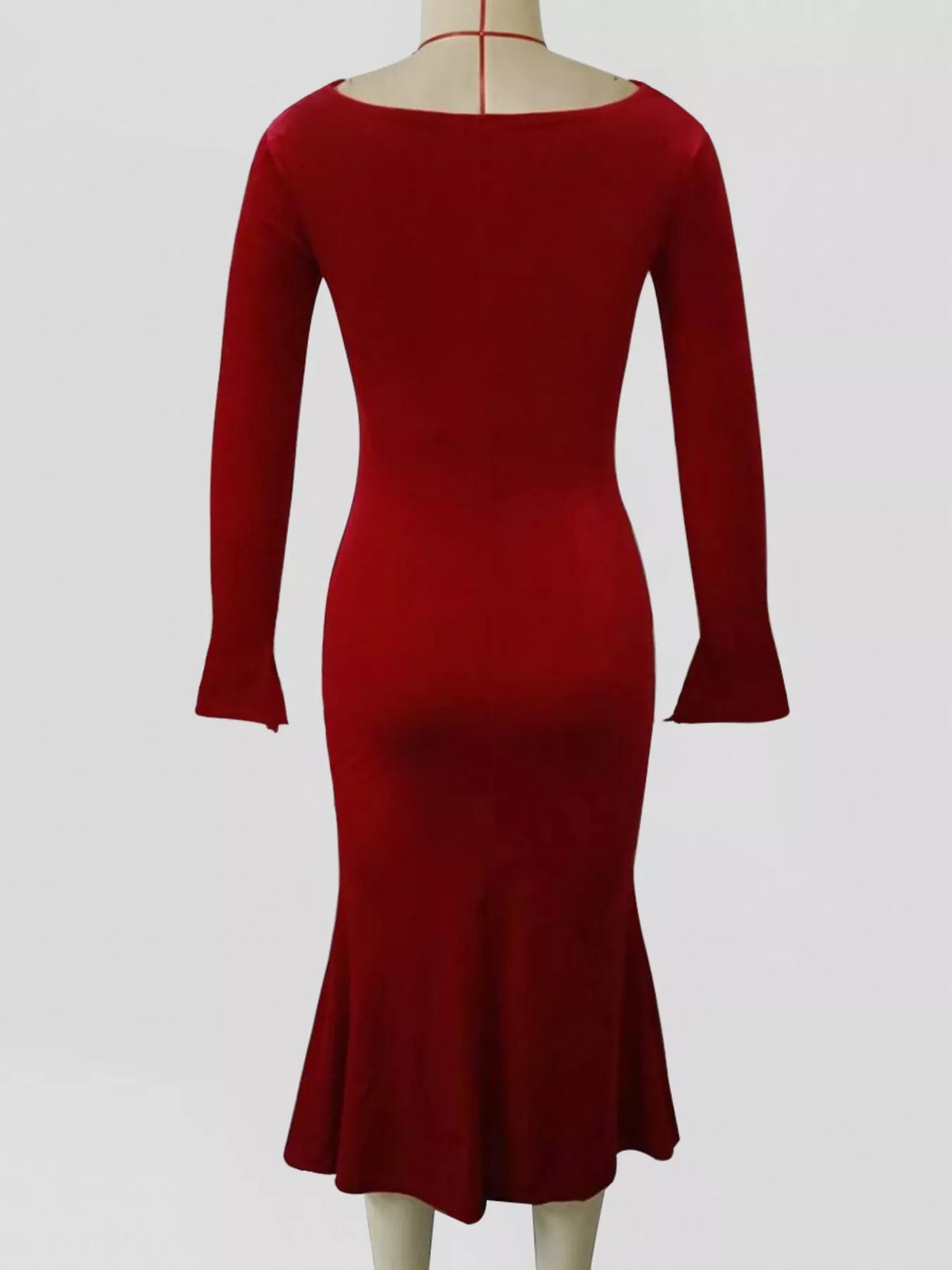 velvet cowl neck long sleeve midi dress three quarter angle
