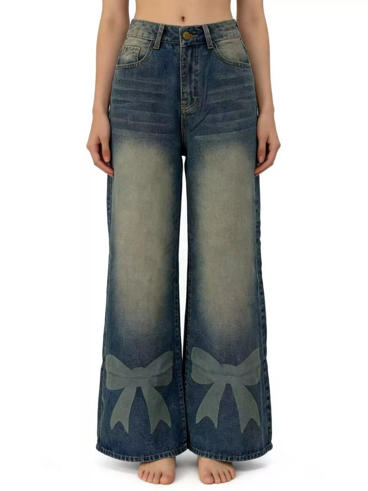 Full length styling of wide leg jeans