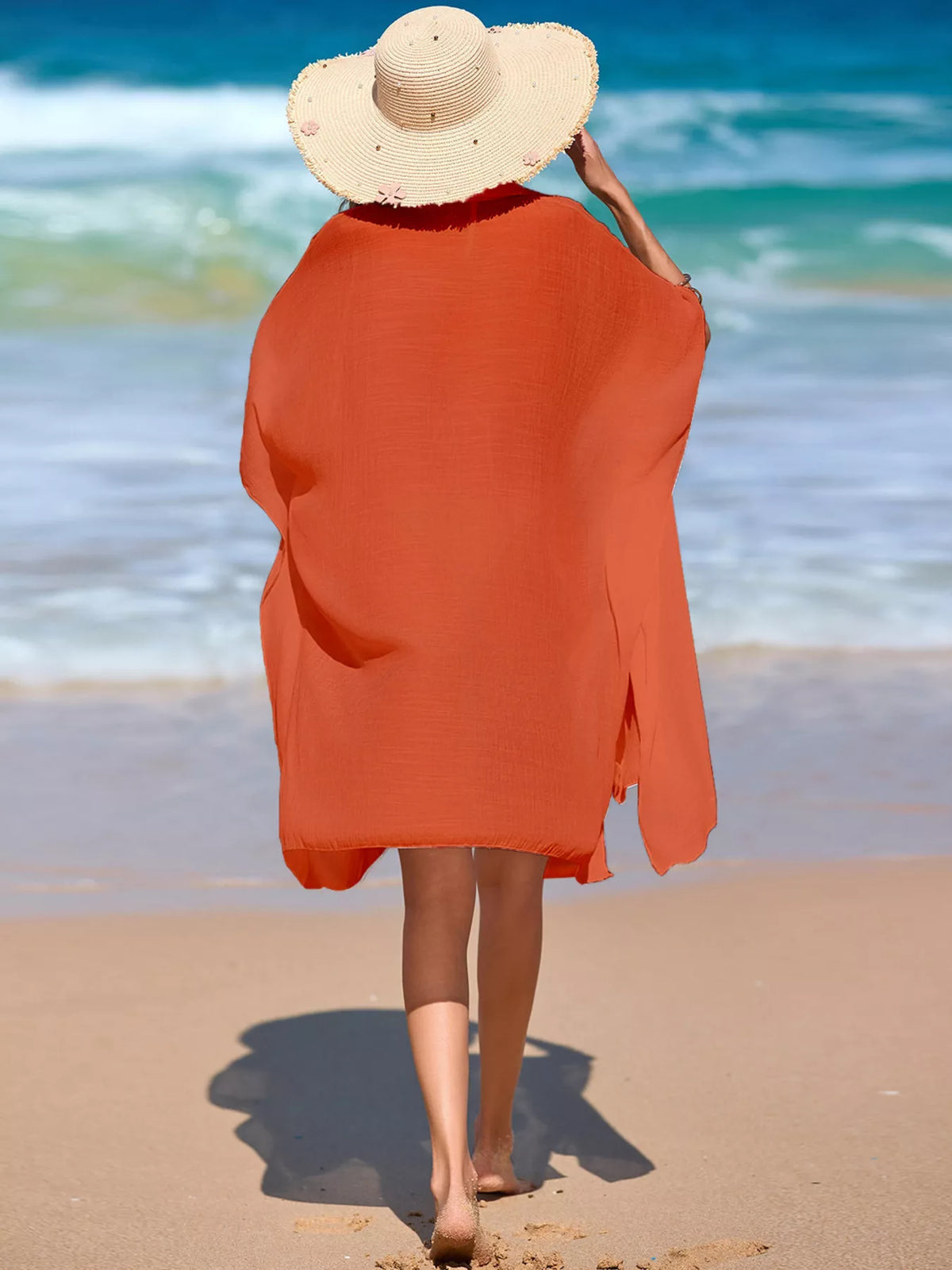 Relaxed button up cover up full length view