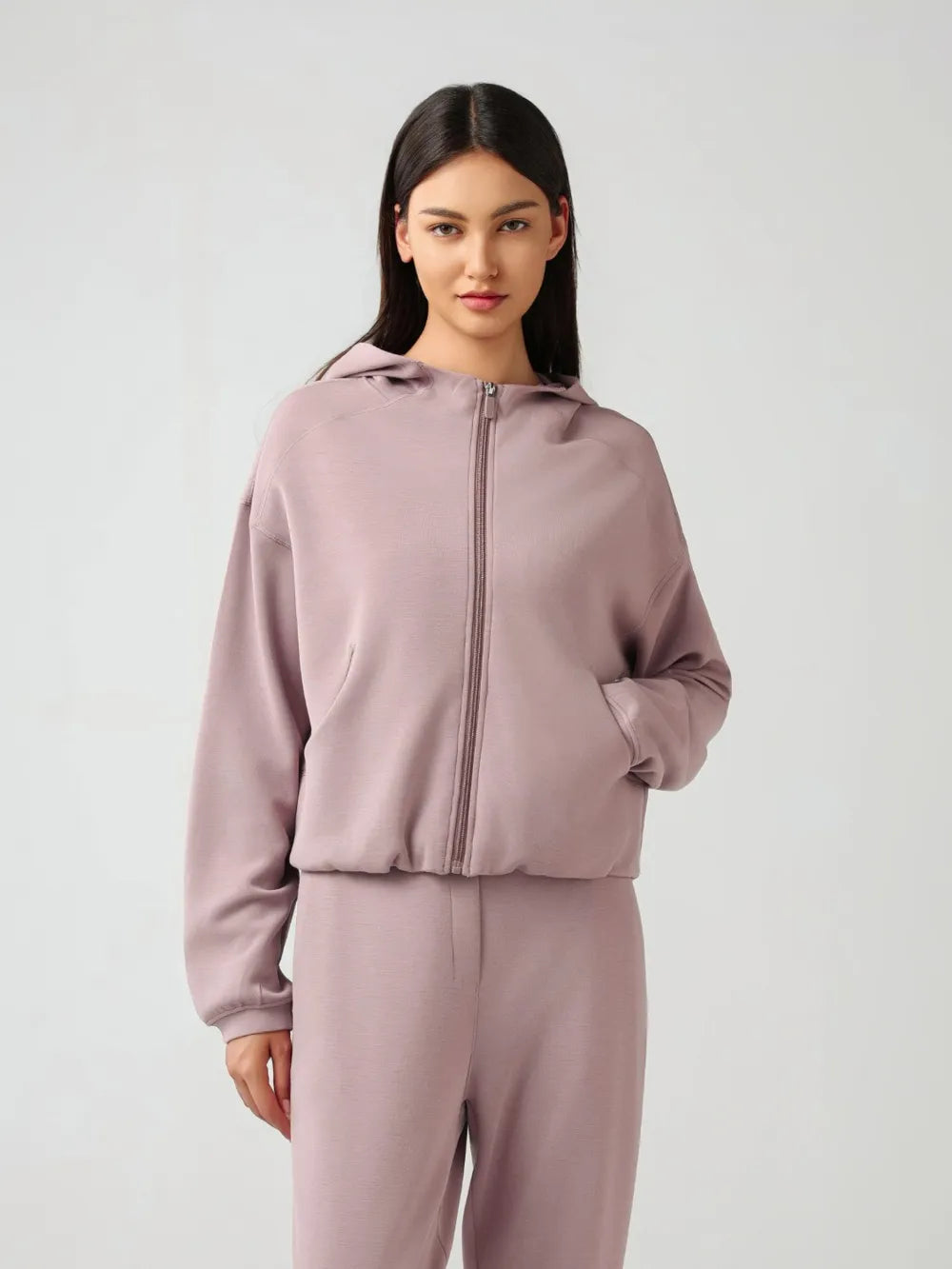 Millennia Zip Up Dropped Shouder Active Hooded - Fashorio