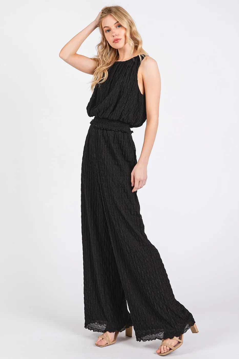 Mittoshop Textured Stretchy Crop Tank and Pants Set - Fashorio