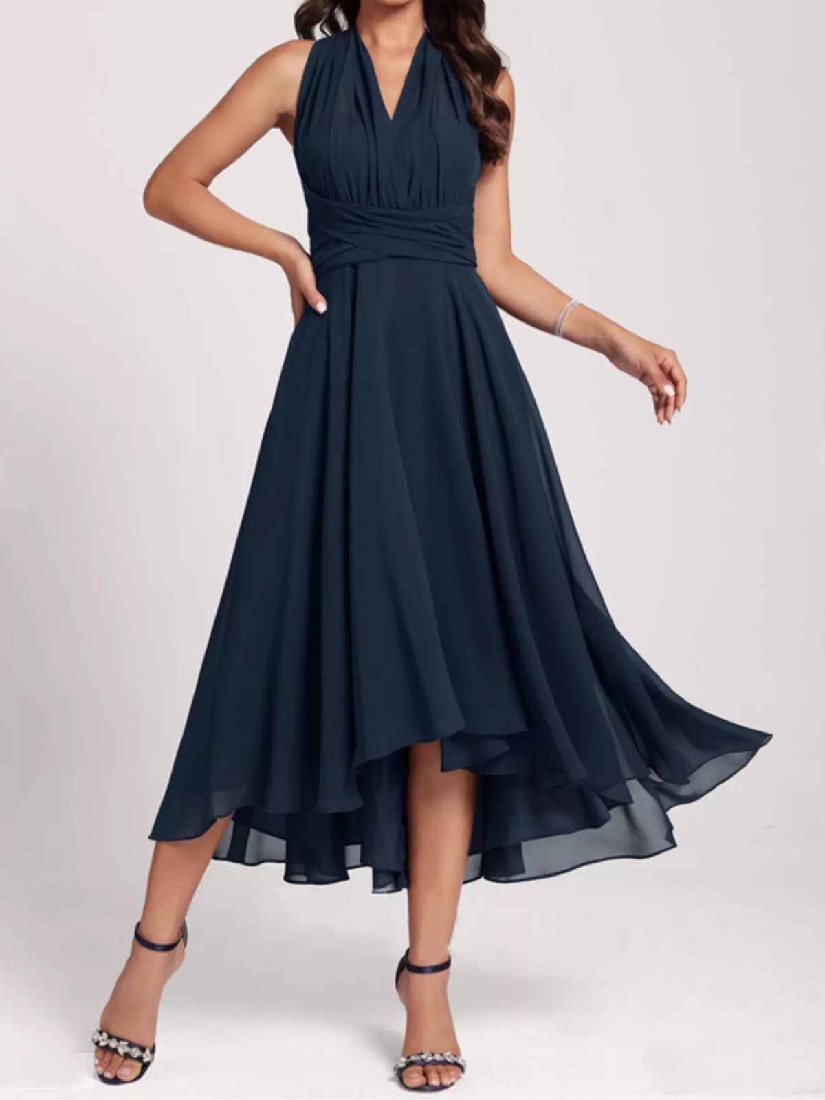 Close up of crisscross detail on midi dress