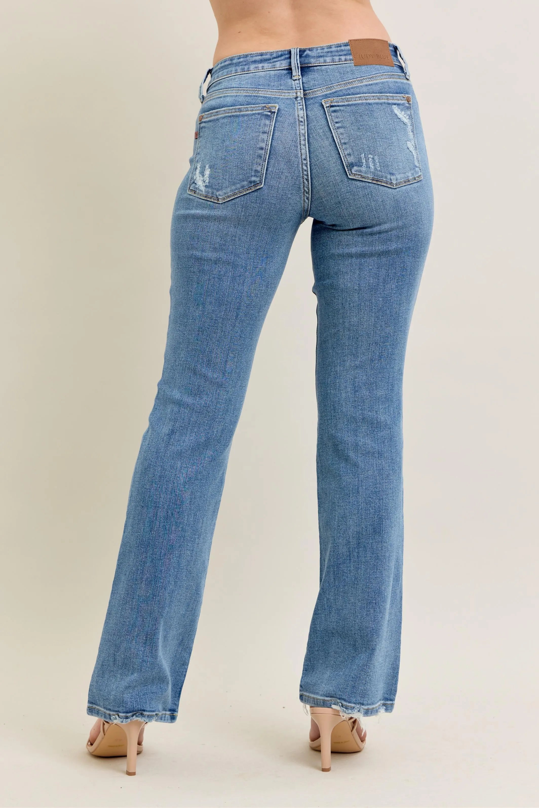 Judy Blue Full Size Mid Rise Wash Destroy Hem Bootcut Jeans Plus Size - Fashorio
