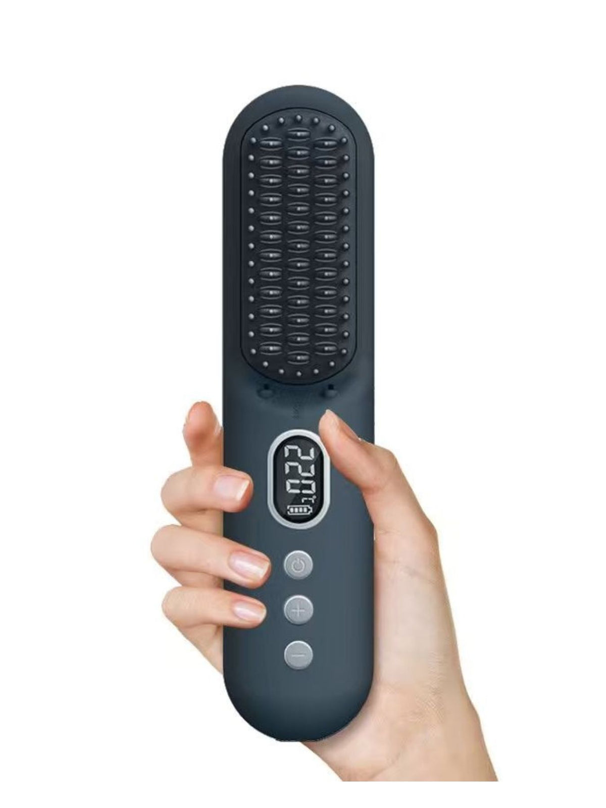 Straightening comb heated bristles close up