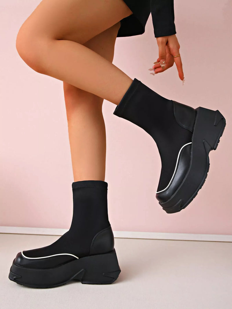 Round toe platform boots side profile