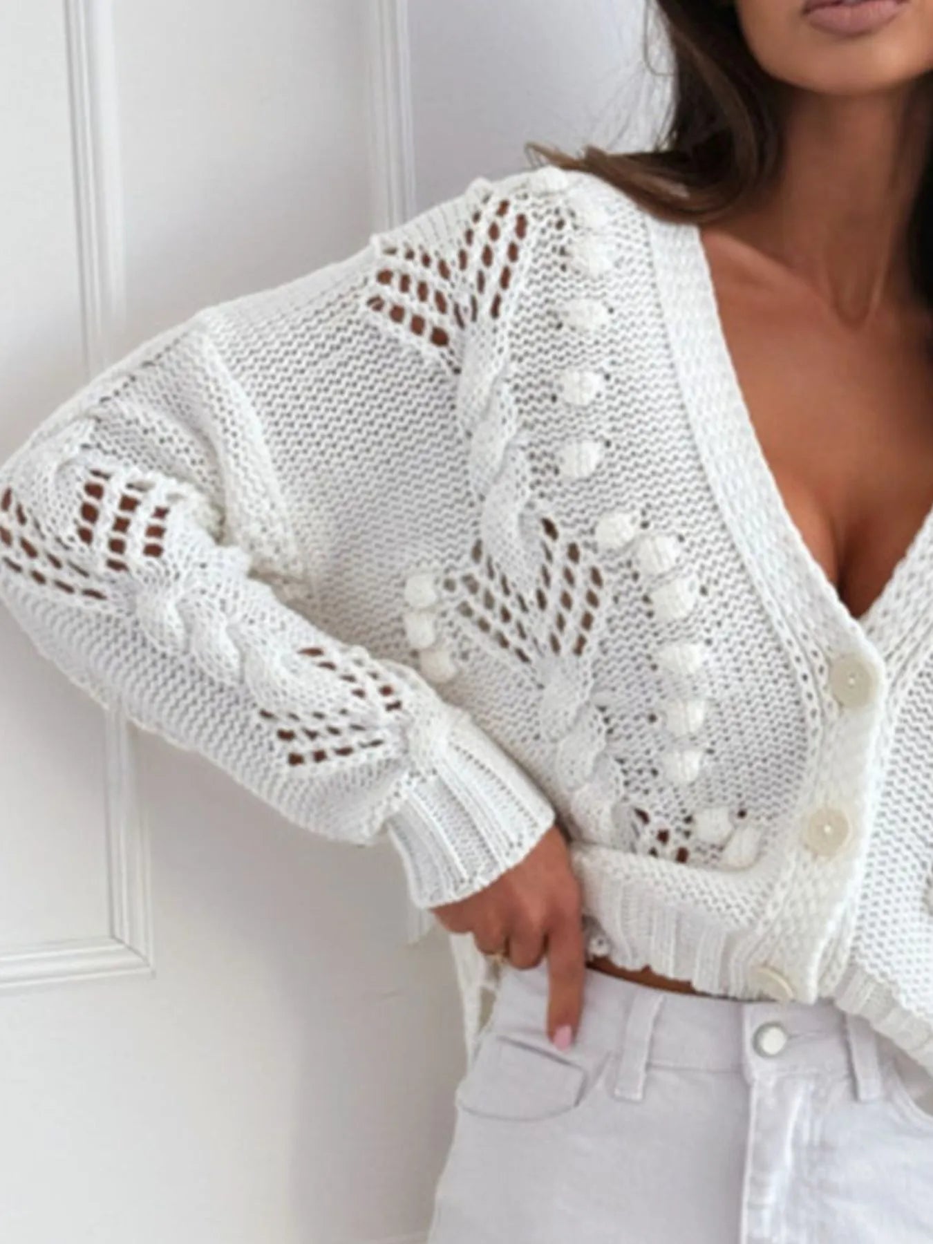 Button Up V-Neck Cardigan - Fashorio