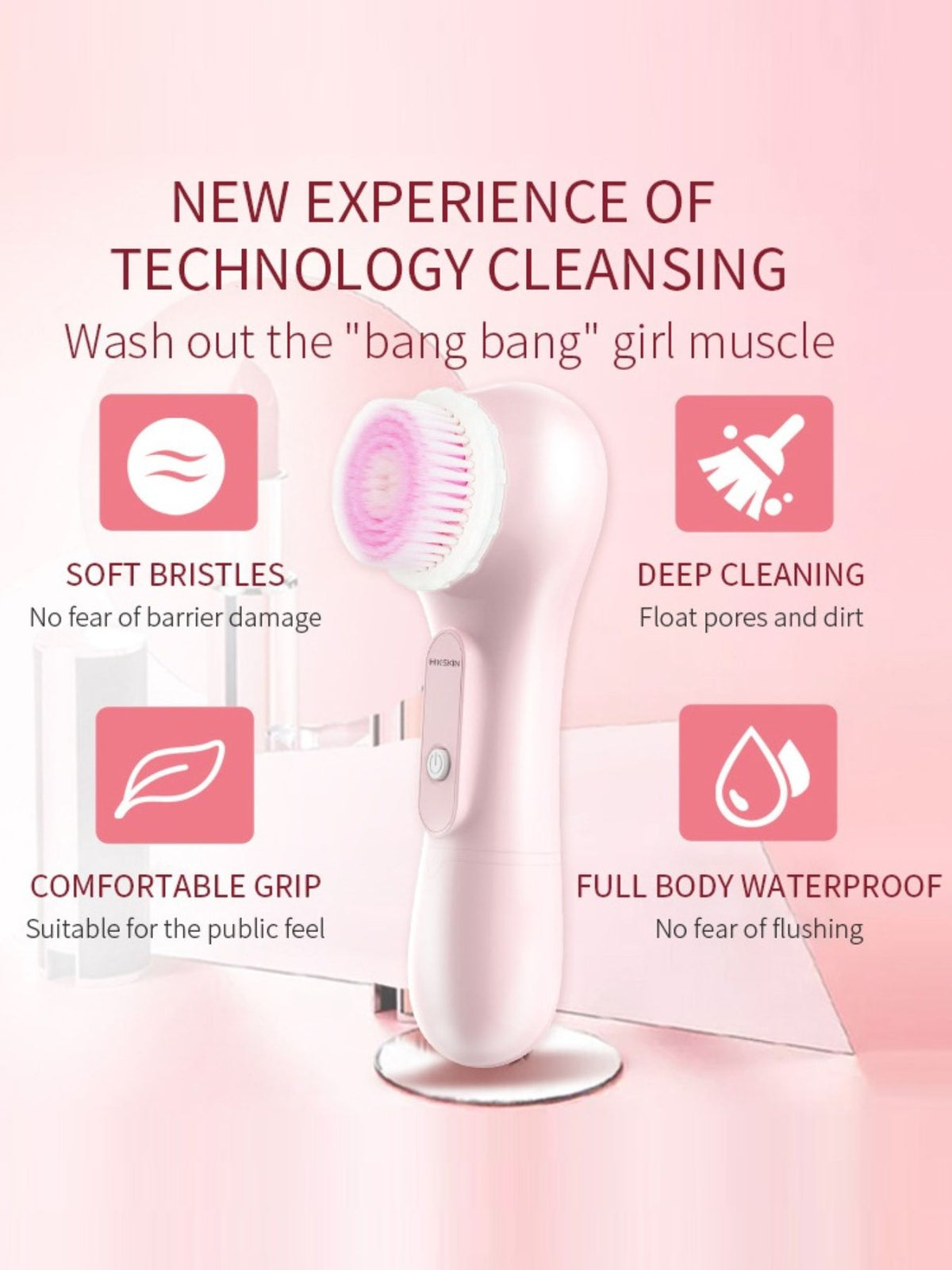 Waterproof facial cleansing brush side view