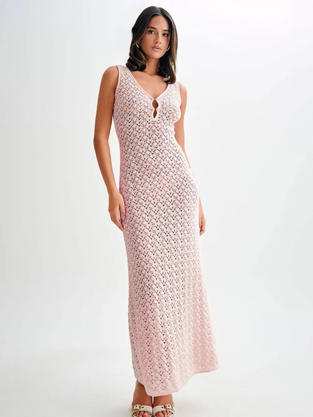 Openwork maxi dress in white