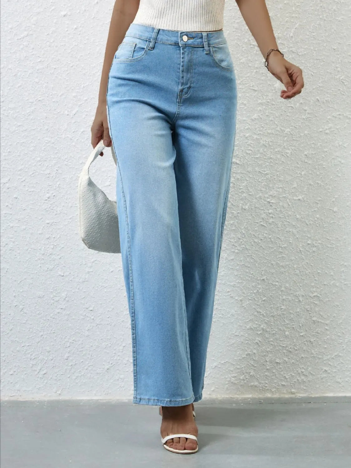 Light blue wash wide leg jeans