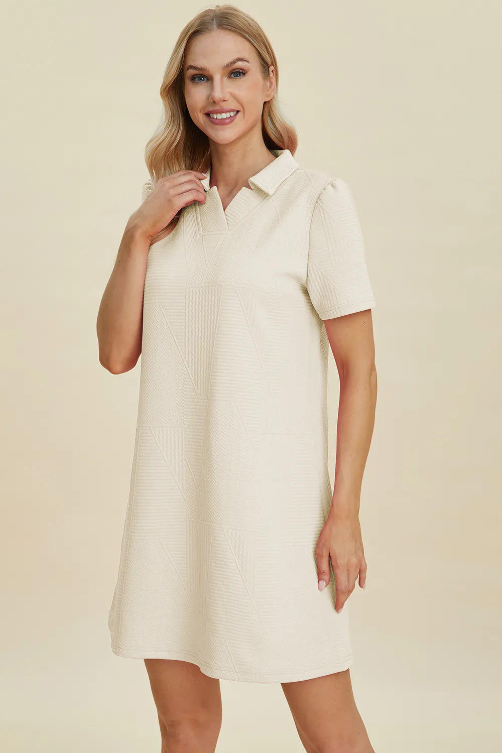 Texture short sleeve dress front view